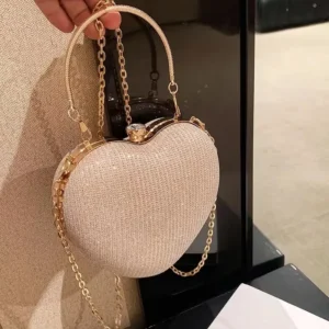 حقيبة يد معدنية لامعة على شكل قلب للنساء ، حقيبة سهرة مخلب ، حقيبة كتف ، محفظة كروسبودي ، سلسلة ، فاخرة ، سيدة ، موضة